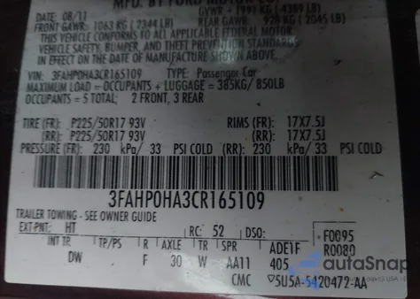 2012 Ford Fusion Se z USA, uszkodzony, nr VIN 3FAHP0HA3CR165109